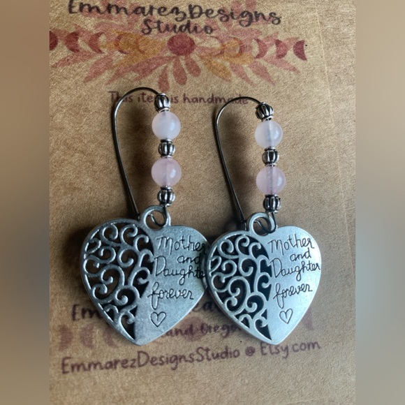 ♥️NWT♥️ Mother & Daughter Rose Quartz Earrings ♥️ Handmade ✨ Mothers Day ✨ Mom - Picture 4 of 5